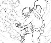 Coloriage Sasuke en prot&eacute;geant son ami Naruto