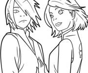 Coloriage Sasuke et Sukura ensemble en noir et blanc