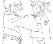 Coloriage Sasuke l&egrave;ve l'&eacute;p&eacute;e contre Nauto