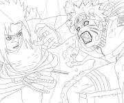 Coloriage Sasuke se d&eacute;fend contre l'attaque de Naruto