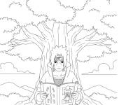 Coloriage Sasuke sous l'arbre