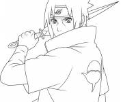 Coloriage Sasuke tenant un couteau de Ninja