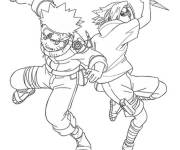 Coloriage Sc&egrave;ne d'attaque de Naruto et Sasuke