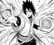 Coloriage Sc&egrave;ne d'attaque de Sasuke d&eacute;taill&eacute;e