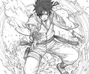 Coloriage Sc&egrave;ne d'attaque de Sasuke pour adulte