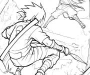 Coloriage Sc&egrave;ne de combat Sasuke contre Madara