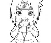 Coloriage Uchiha Sasuke chibi qui mange un sandwich