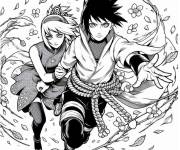Coloriage Uchiha Sasuke et Sakura ensemble &agrave; motif