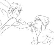 Coloriage Uchiha Sasuke se bat avec Naruto