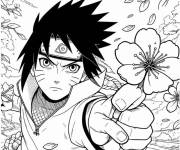 Coloriage Uchiha Sasuke tenant une fleur