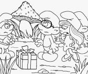 Coloriage Le cadeau d'anniversaire de Schtroumpf
