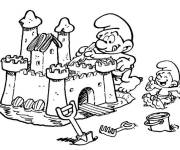 Coloriage Le ch&acirc;teau de sable des Schtroumpfs