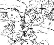 Coloriage Le village des Schtroumpfs pendant l'hiver
