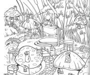 Coloriage Les maisons champignons des Schtroumpfs