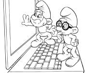 Coloriage Les Schtroumpfs d&eacute;couvrent un ordinateur