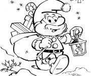 Coloriage Papa Schtroumpf apporte les cadeaux des Noel