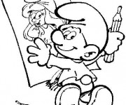 Coloriage Schtroumpf a dessin&eacute; Schtroumpfette