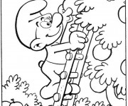 Coloriage Schtroumpf ceuille des pommes