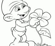 Coloriage Schtroumpf et une fleur