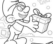 Coloriage Schtroumpf farceur avec cadeau de Noël