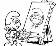 Coloriage Schtroumpf peintre peint