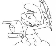 Coloriage Schtroumpf po&egrave;te qui r&eacute;cite son chef-d'&oelig;uvre