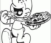 Coloriage Schtroumpf une bonne pizza