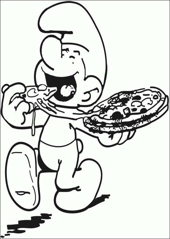 Coloriage et dessins gratuits Schtroumpf une bonne pizza à imprimer