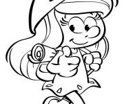 Coloriage Schtroumpfette mignonne va &agrave; l'&eacute;cole