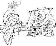 Coloriage Schtroumpfette qui attire les Schtroumpfs