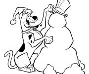 Coloriage Scooby Doo cr&eacute;e le bonhomme de neige