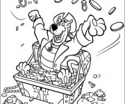 Coloriage Scooby doo entour&eacute; par des pi&egrave;ces d'or
