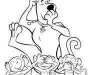 Coloriage Scoubidou avec les singes dr&ocirc;les
