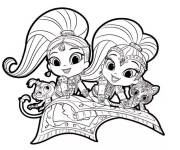 Coloriage Les deux s&oelig;urs Shimmer et Shine sur tapis rolant