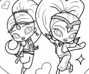 Coloriage Shimmer et Shine avec motifs pour filles