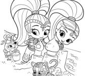 Coloriage Shimmer et Shine construisent leur ch&acirc;teau de sable avec Tala et 