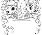 Coloriage Shimmer et Shine dans un chaudron de bonbons