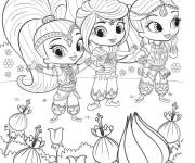 Coloriage Shimmer et Shine et Samira s'amusent dans le jardin