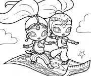Coloriage Shimmer et Shine genies sur leur tapis volant