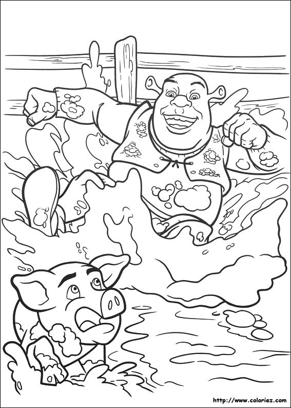 Coloriage et dessins gratuits Shrek avec un cochon à imprimer