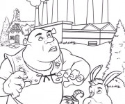 Coloriage Shrek, le chat potté et l'âne