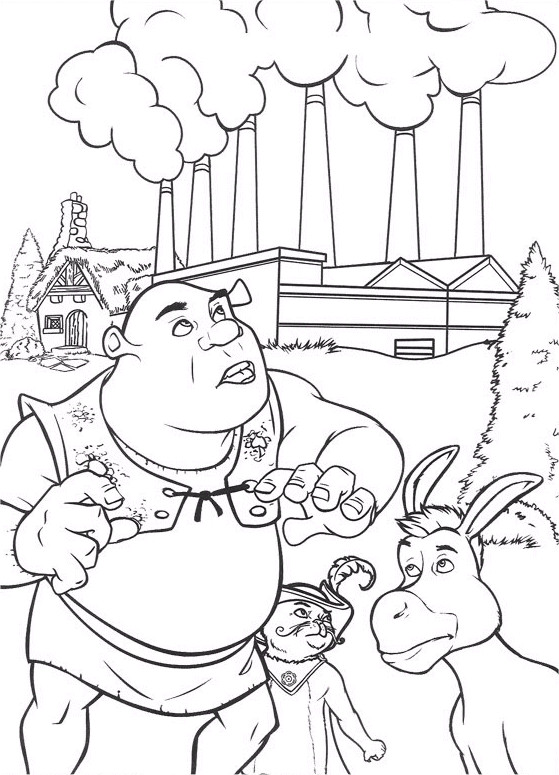 Coloriage et dessins gratuits Shrek, le chat potté et l'âne à imprimer