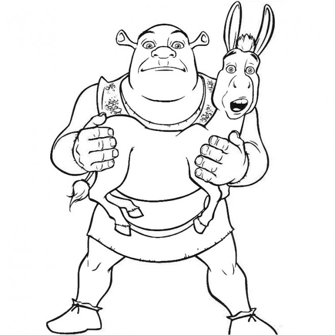 Coloriage et dessins gratuits Shrek tient l'âne en main à imprimer