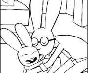 Coloriage Papa lapin embrasse Simon