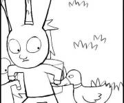 Coloriage Simon en jouant avec une oie