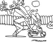 Coloriage et dessins gratuit Simon essaie le v&eacute;lo avec l'aide de papa à imprimer