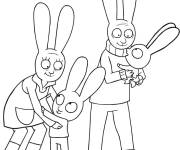 Coloriage Simon et Gaspard avec Papa et Maman lapin