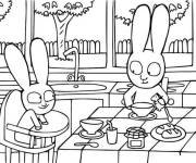 Coloriage et dessins gratuit Simon et lou pendant le petit-d&eacute;jeuner  à imprimer