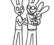 Coloriage Simon le petit lapin avec papa et maman