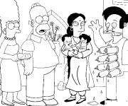 Coloriage Apu avec sa femme et ses enfants